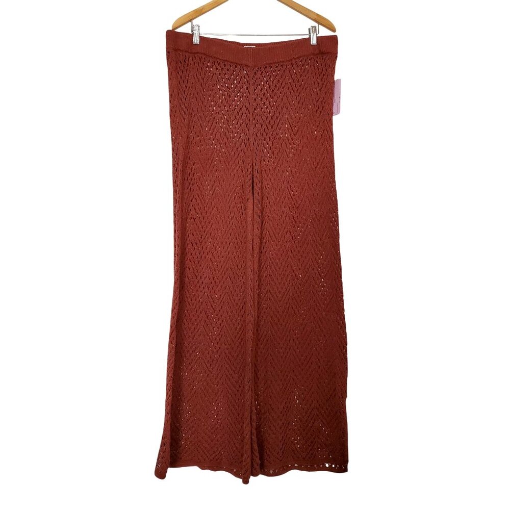 Sparkly Dark Brown Open Knit Wide Leg Pants With Elastic Waist Xxl - Picture 2 of 6